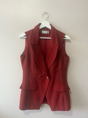 Sleeveless Double-Breasted Vest - Brick Red